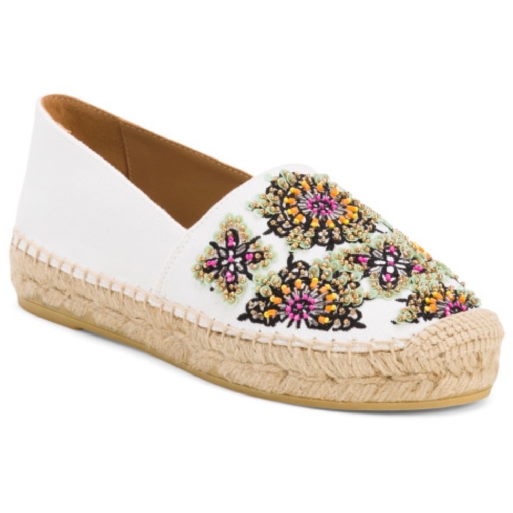 Miu Miu Floral Beaded Espadrilles Denim Ricamo White Size 40 NWT Box Dust Bags